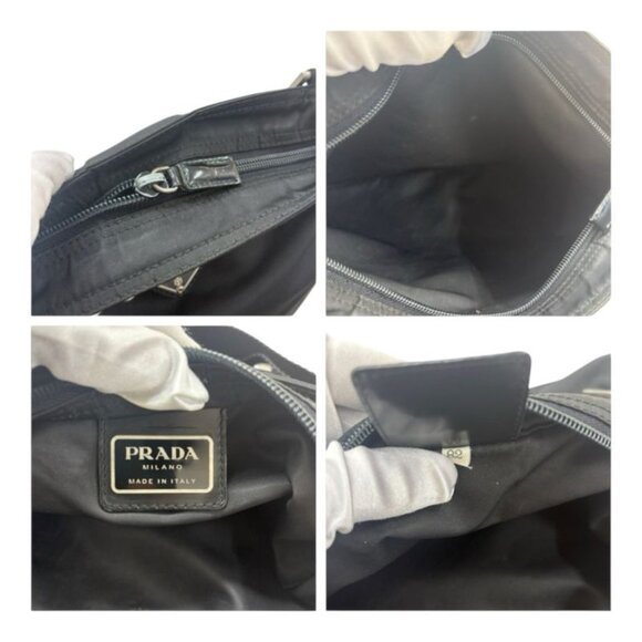 Prada Tessuto Triangle Logo Black Silver Nylon Shoulder Bag - Picture 7 of 9